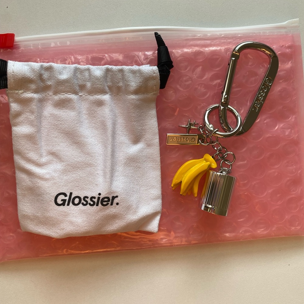 Glossier Silver Keychain with Yellow Banana Charm